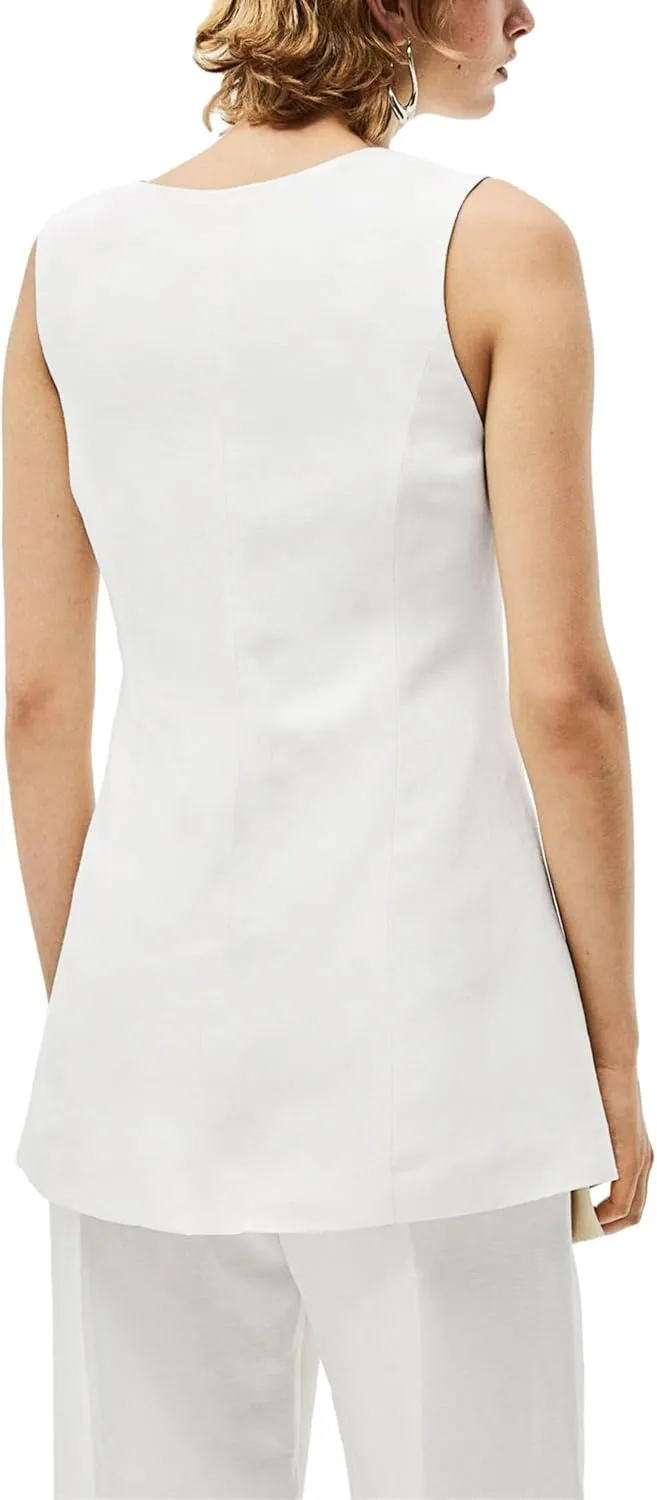 2025 Summer Women's Linen Vest Tops Lightweight Breathable Long Fashion V-Neck Fully-Lined Work Casual Vest Pockets