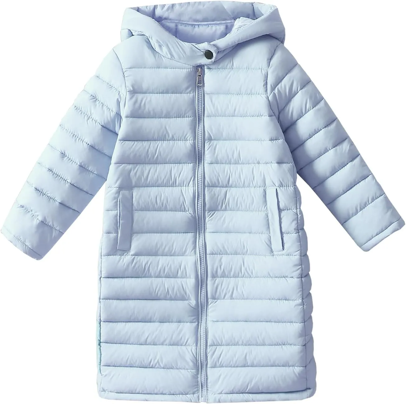 4-14 Years Boys Girls Long Lightweight Hooded Puffer Jacket Packable Water-Resistant Autumn and Winter Parka Long Down Coats