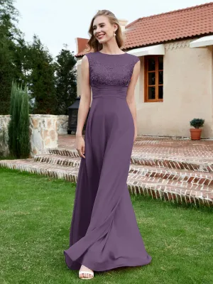 A-Line Chiffon Dress with Illusion Neckline Plum Plus Size