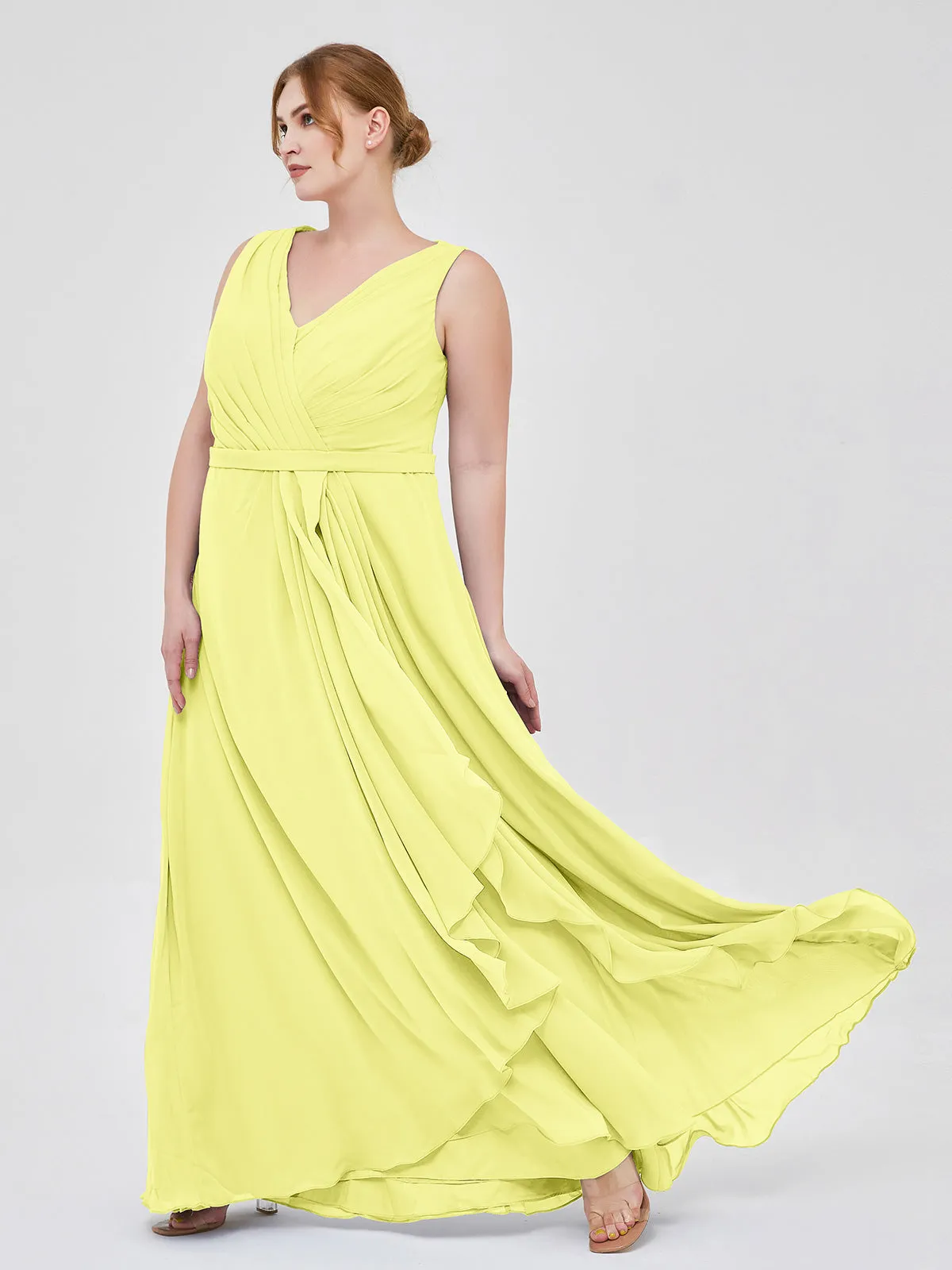 A-line Chiffon Open Back Dress With V-Neck Daffodil