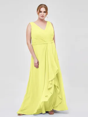 A-line Chiffon Open Back Dress With V-Neck Daffodil