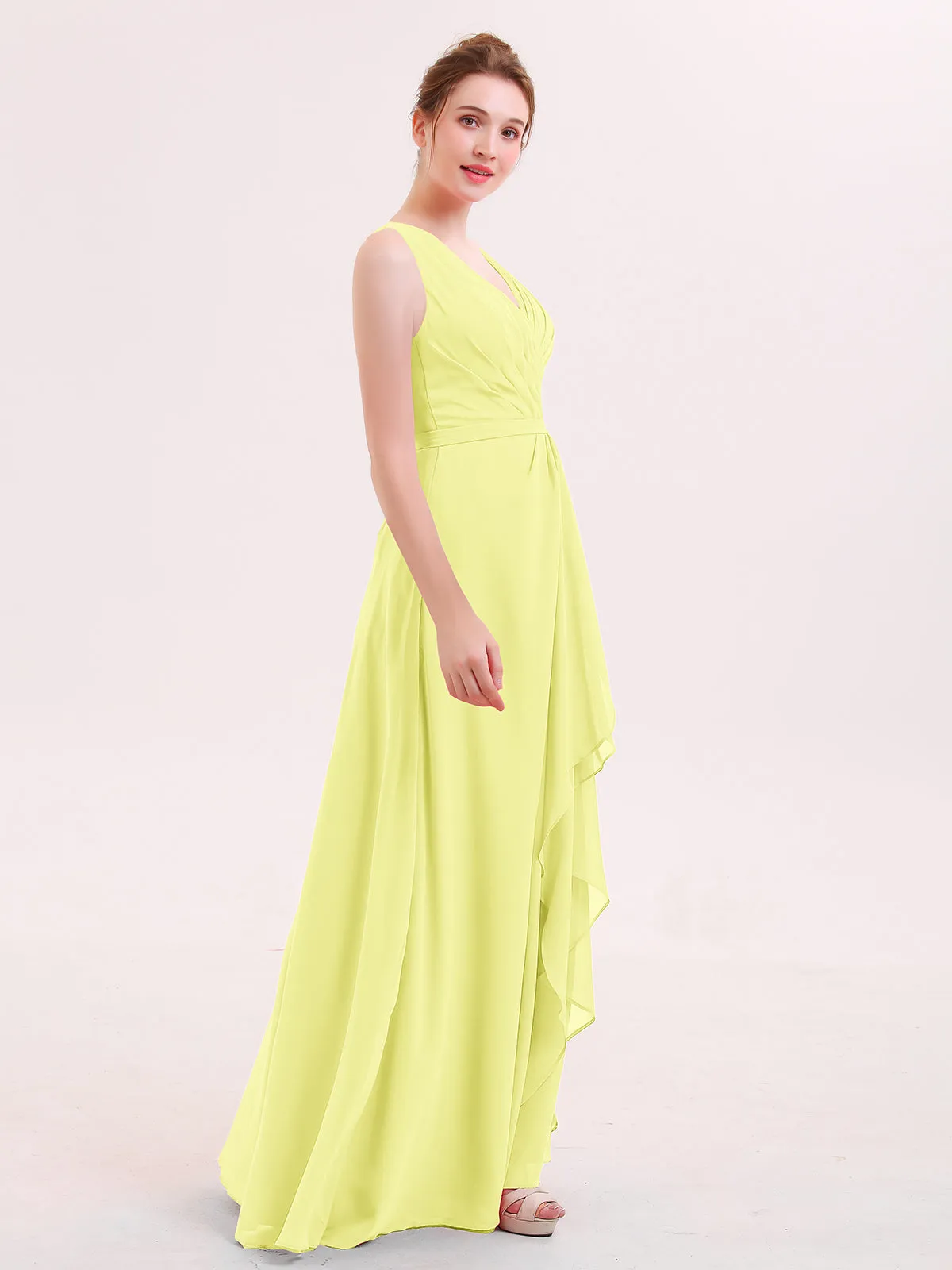 A-line Chiffon Open Back Dress With V-Neck Daffodil
