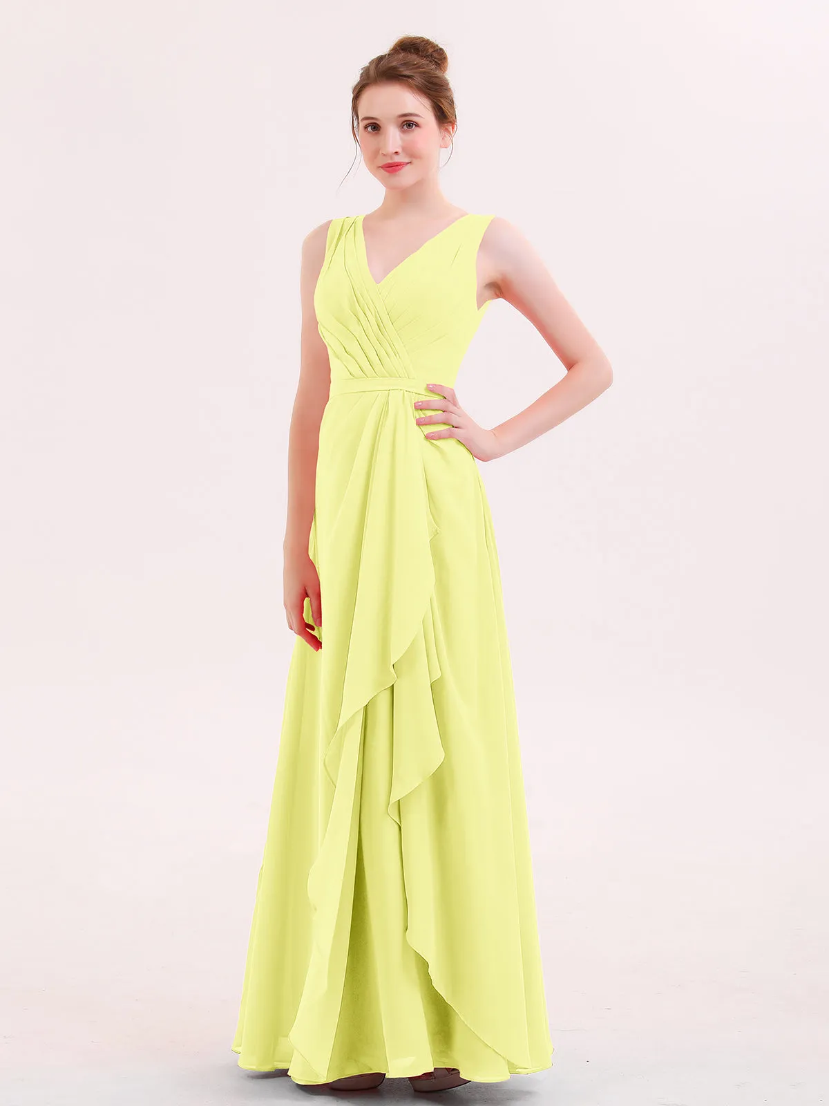 A-line Chiffon Open Back Dress With V-Neck Daffodil