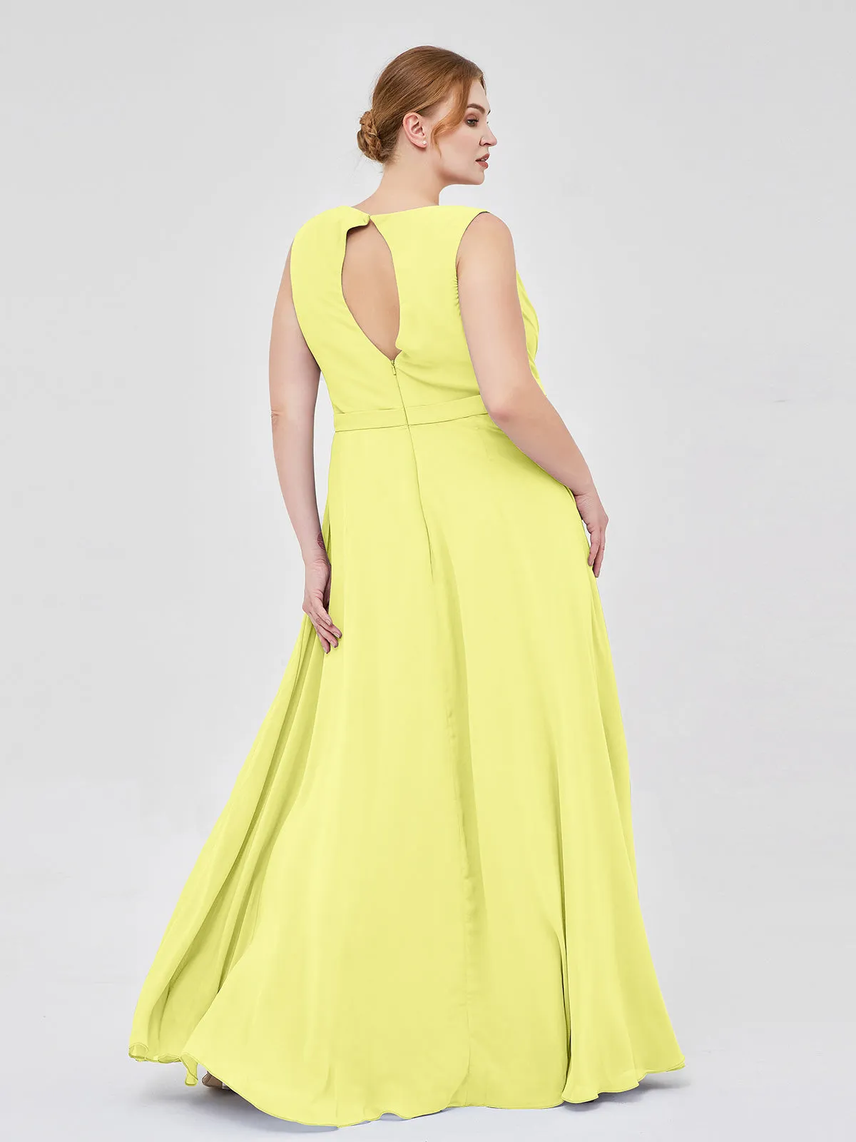 A-line Chiffon Open Back Dress With V-Neck Daffodil