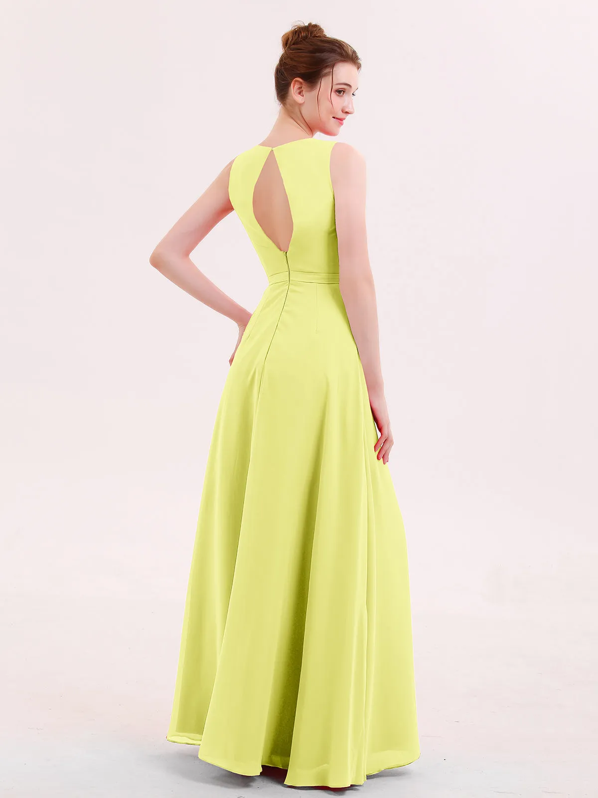 A-line Chiffon Open Back Dress With V-Neck Daffodil