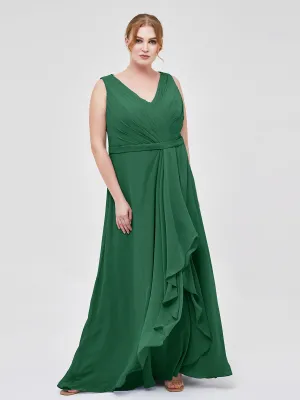 A-line Chiffon Open Back Dress With V-Neck Dark Green Plus Size