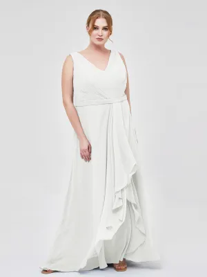 A-line Chiffon Open Back Dress With V-Neck Ivory Plus Size