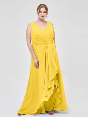 A-line Chiffon Open Back Dress With V-Neck Marigold
