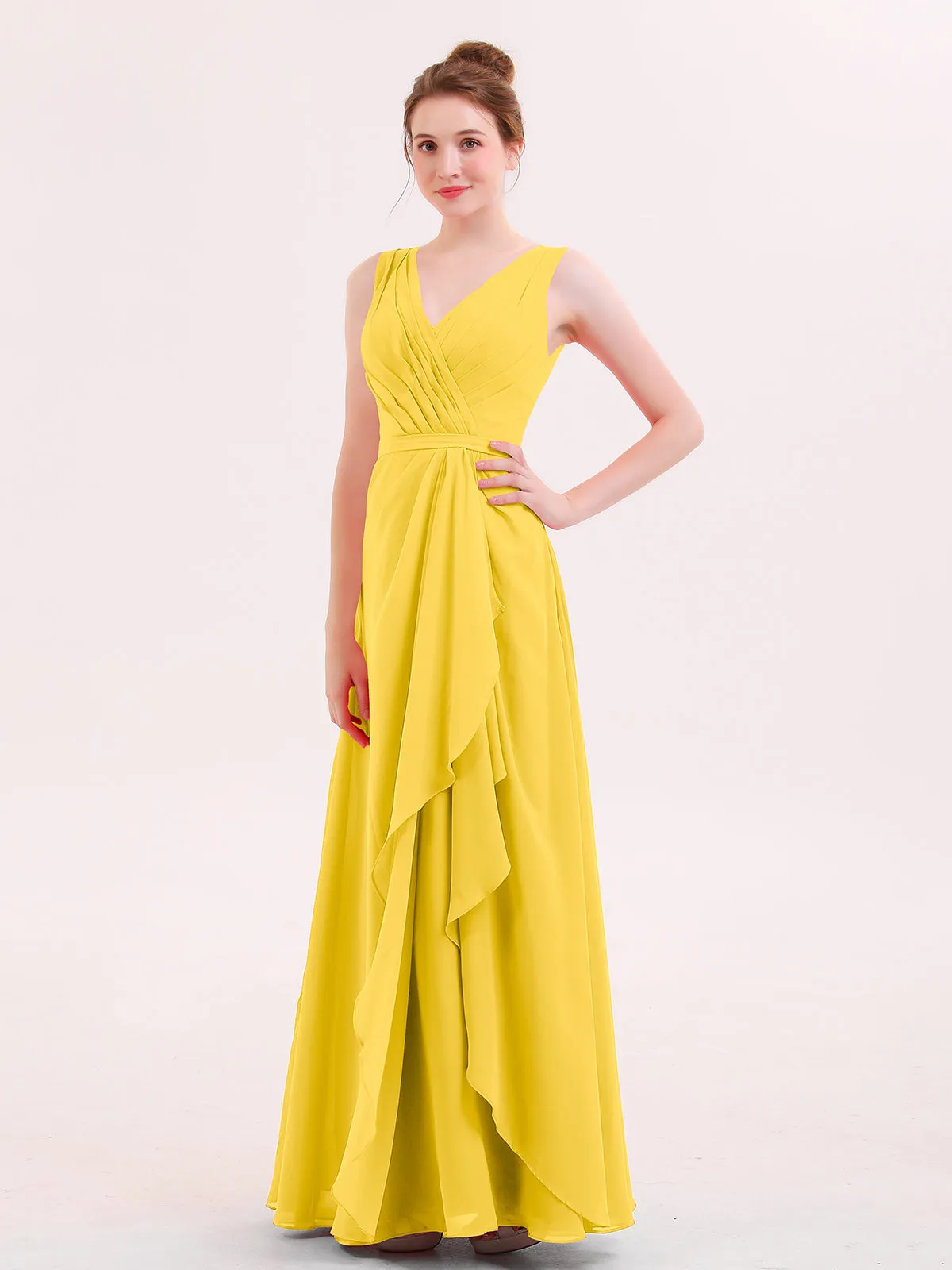 A-line Chiffon Open Back Dress With V-Neck Marigold