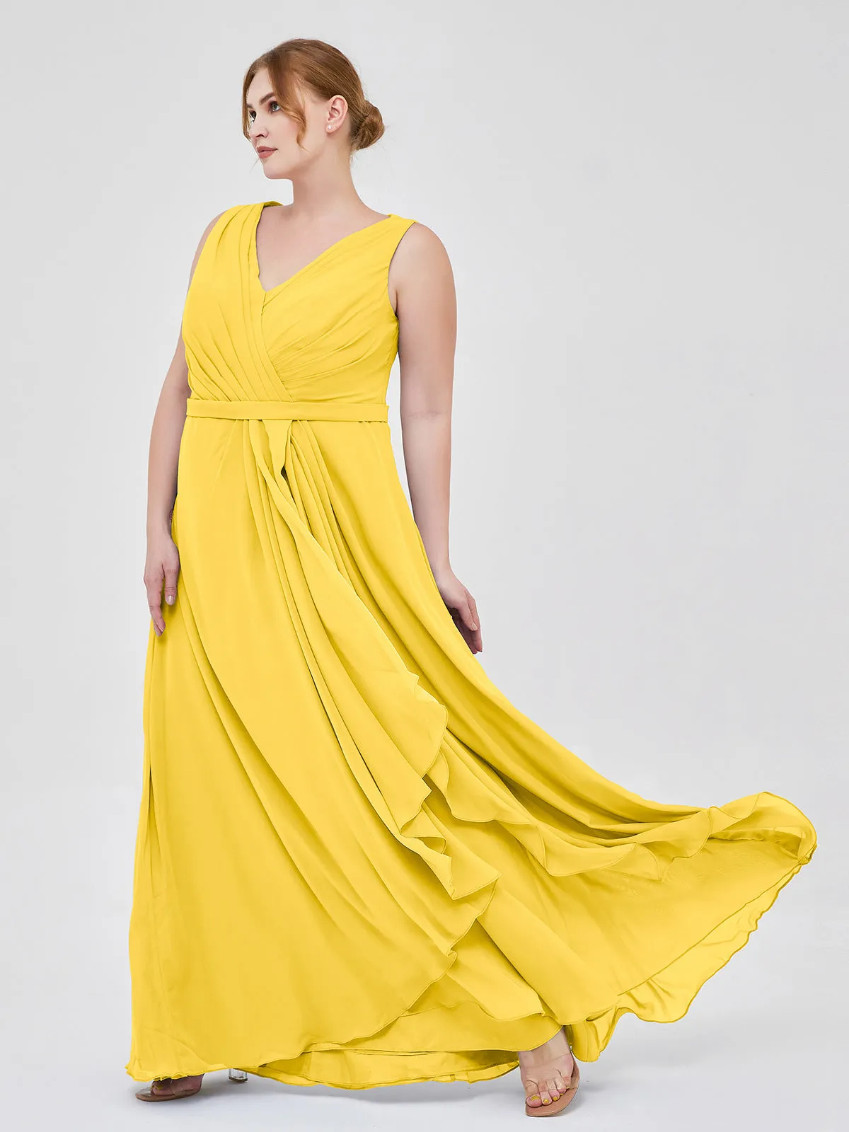 A-line Chiffon Open Back Dress With V-Neck Marigold