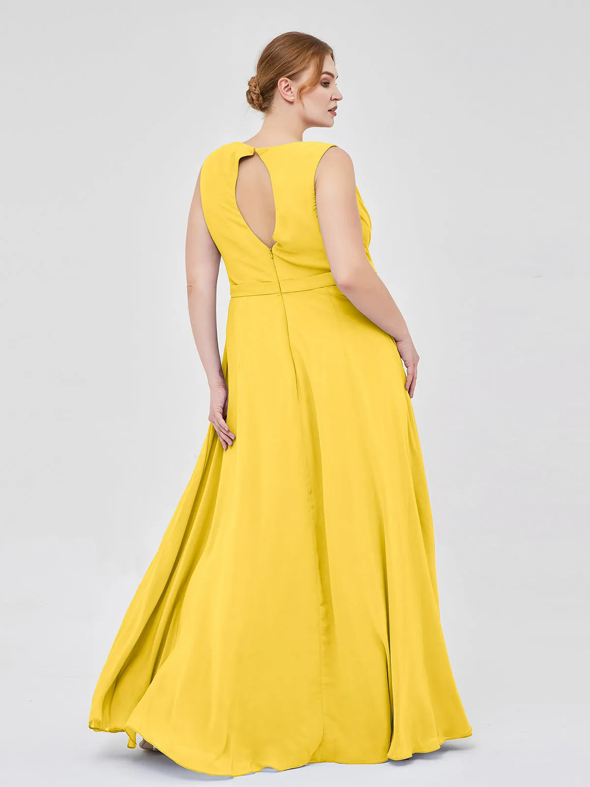 A-line Chiffon Open Back Dress With V-Neck Marigold