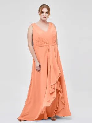 A-line Chiffon Open Back Dress With V-Neck Papaya Plus Size