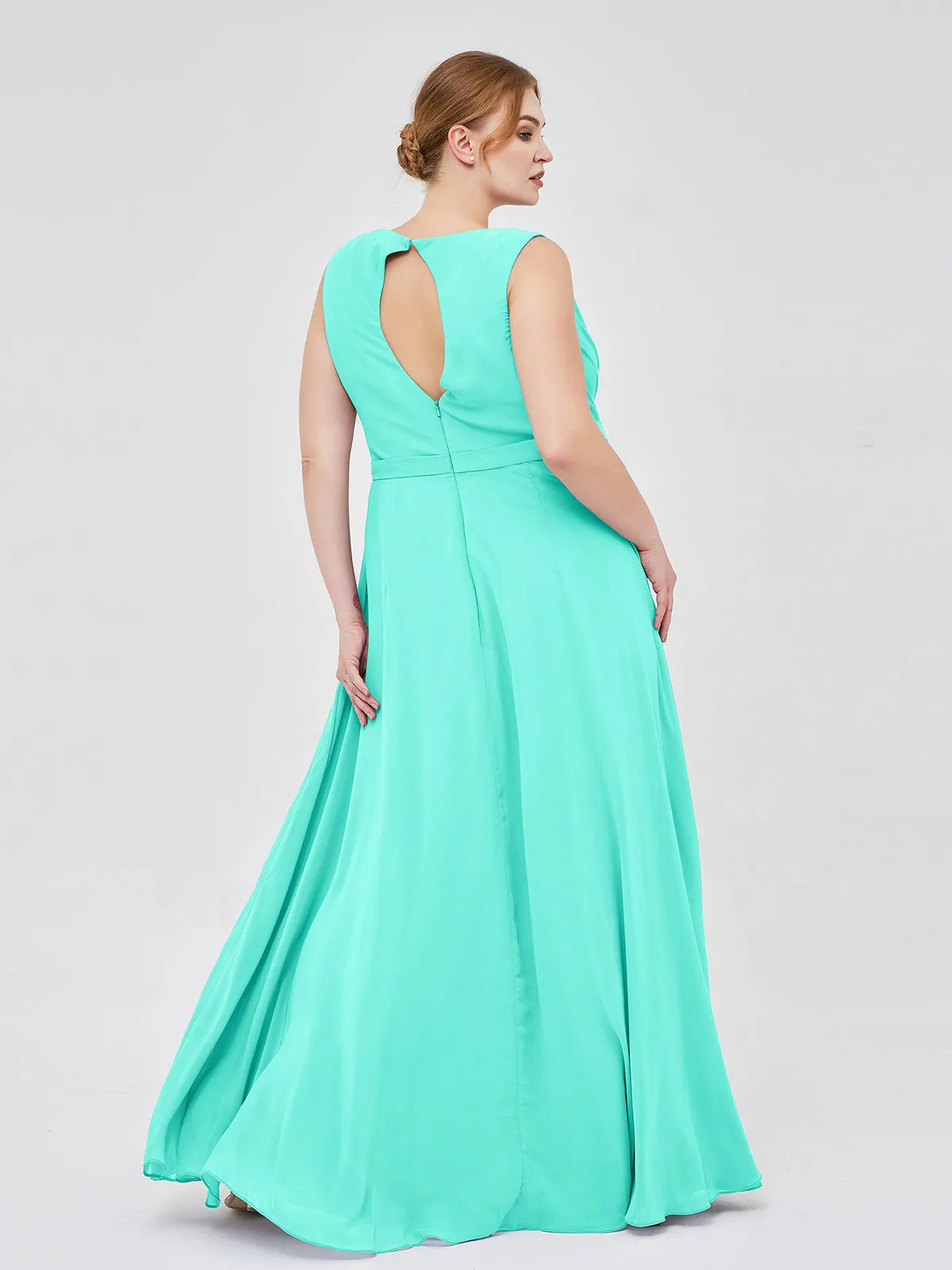 A-line Chiffon Open Back Dress With V-Neck Spa Plus Size