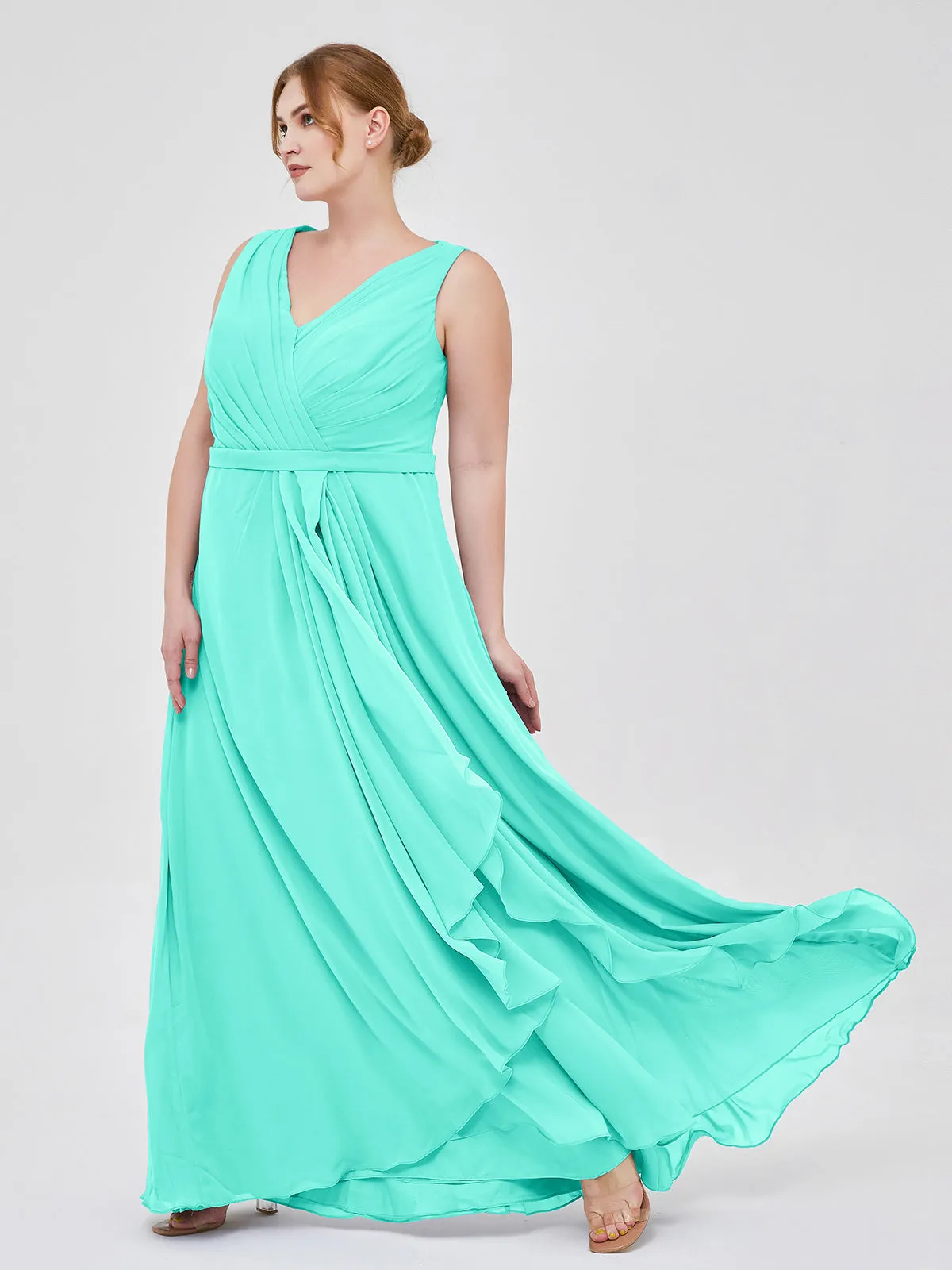 A-line Chiffon Open Back Dress With V-Neck Spa Plus Size