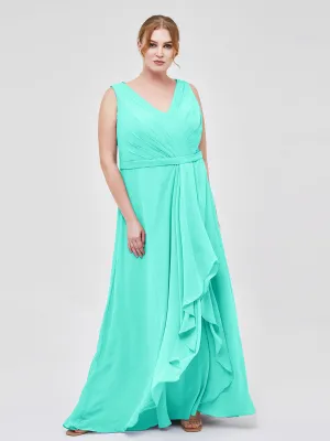 A-line Chiffon Open Back Dress With V-Neck Spa Plus Size