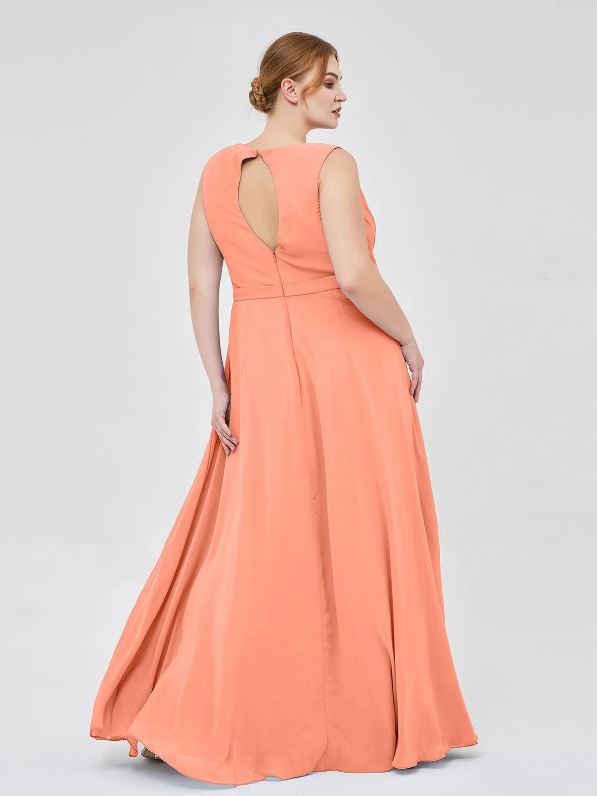A-line Chiffon Open Back Dress With V-Neck Sunset Plus Size