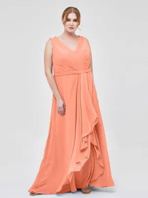A-line Chiffon Open Back Dress With V-Neck Sunset Plus Size