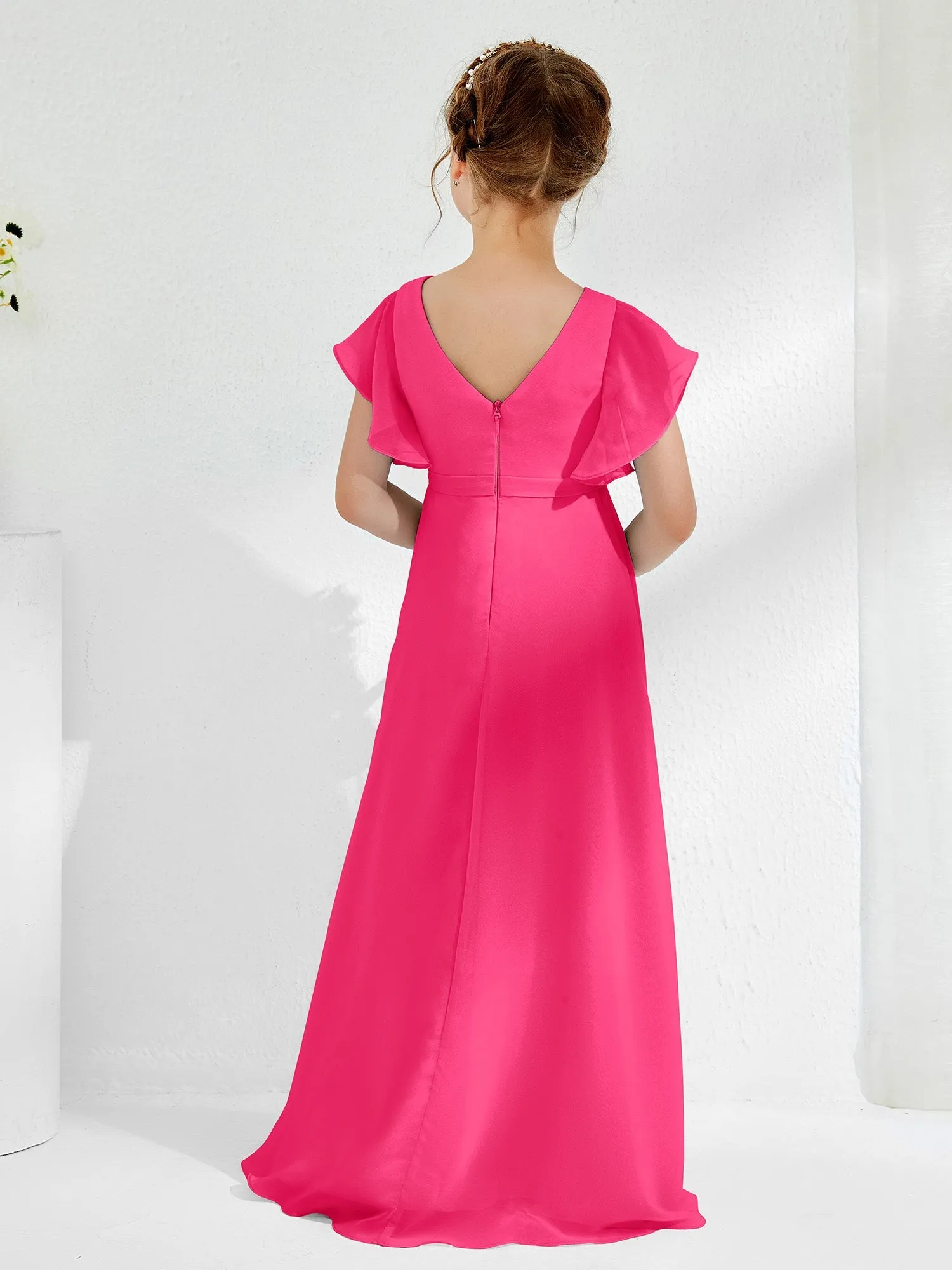 A-line Flutter Sleeves Junior Bridesmaid Dresses Fuchsia