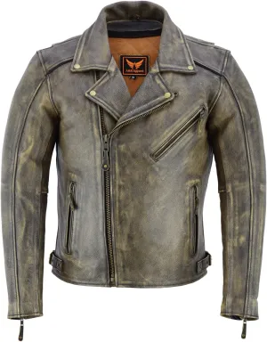 A&H Apparel - Men's Motorcycle Genuine Cowhide Leather Jacket: Classic Style in Genuine Cowhide Leather with Zip-Out Lining (Distressed, L)