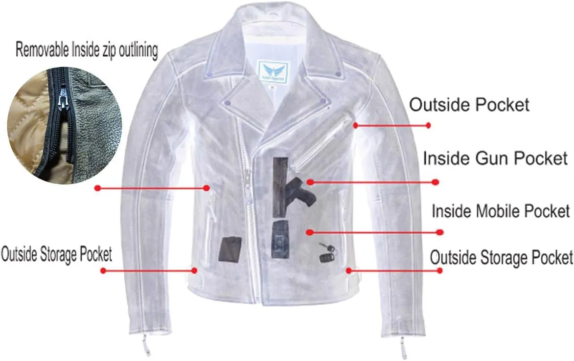 A&H Apparel - Men's Motorcycle Genuine Cowhide Leather Jacket: Classic Style in Genuine Cowhide Leather with Zip-Out Lining (Distressed, L)