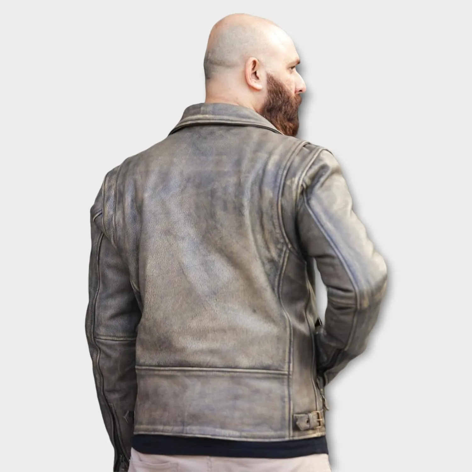 A&H Apparel - Men's Motorcycle Genuine Cowhide Leather Jacket: Classic Style in Genuine Cowhide Leather with Zip-Out Lining (Distressed, L)