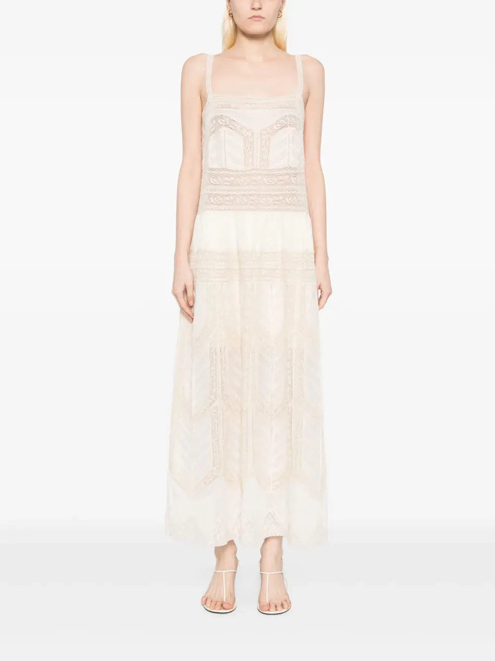Acacia Lace Trim Midi Dress in Tea