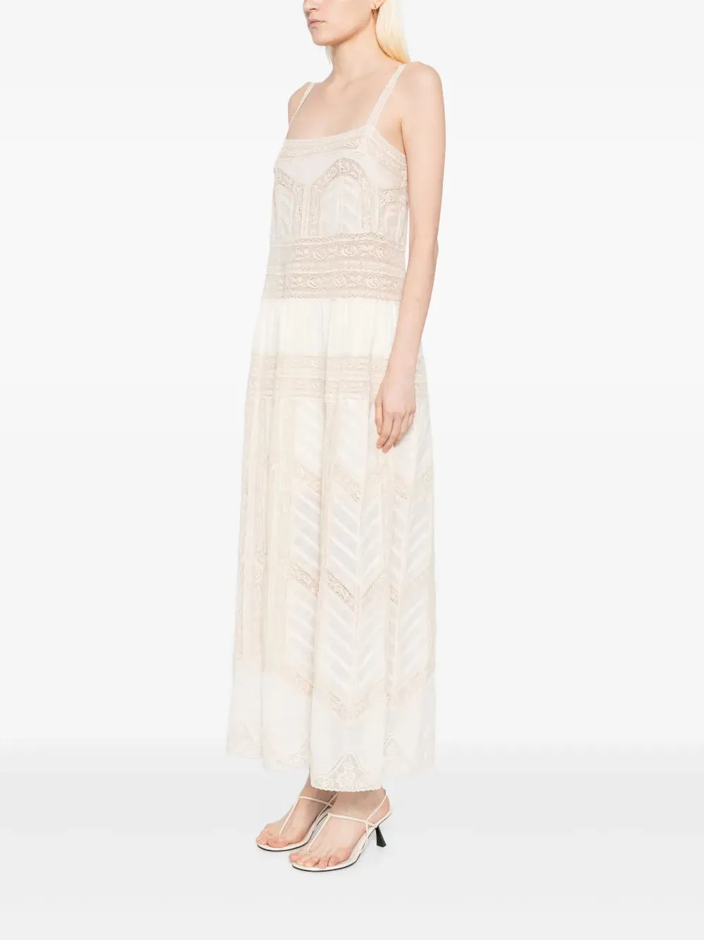 Acacia Lace Trim Midi Dress in Tea