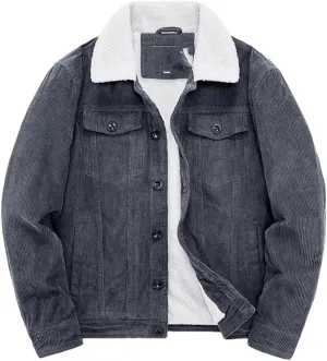 Adhdyuud Male Cotton Padded Warm Jackets Loose Corduroy Short Parka Coat Casual Solid Zip Windbreaker Gray XL