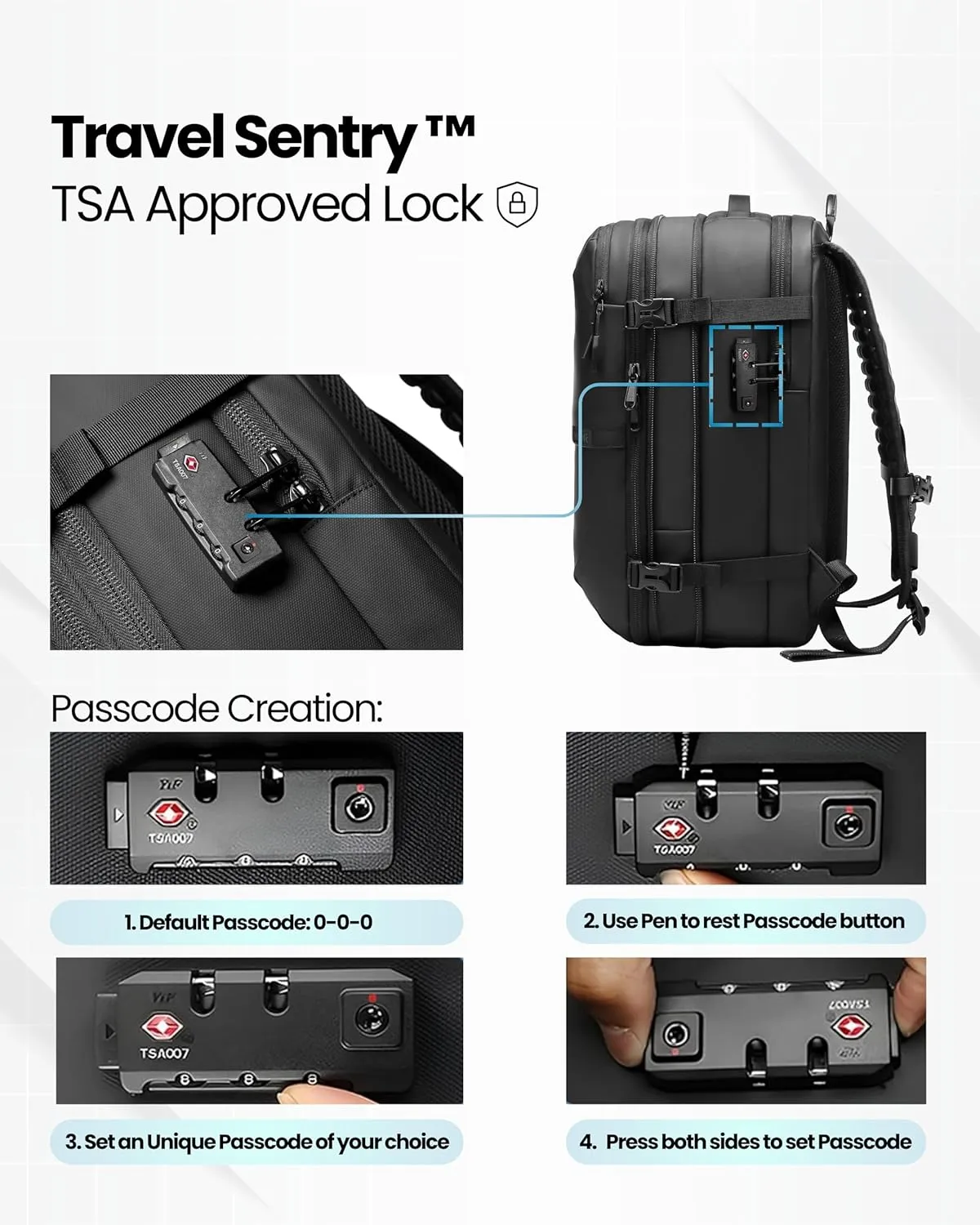 AirVault Vacuum Seal Travel Backpack 60L - Expandable Air Compression Vacuum System, Airback, Vacpack, Water-Resistant, Carry-On with TSA Lock Fits 19" Laptop, Backvac (Black)