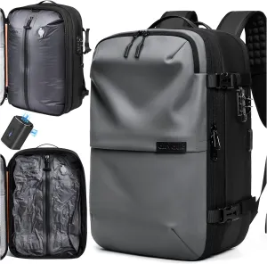 AirVault Vacuum Seal Travel Backpack 60L - Expandable Air Compression Vacuum System, Airback, Vacpack, Water-Resistant, Carry-On with TSA Lock Fits 19" Laptop, Backvac (Gray)
