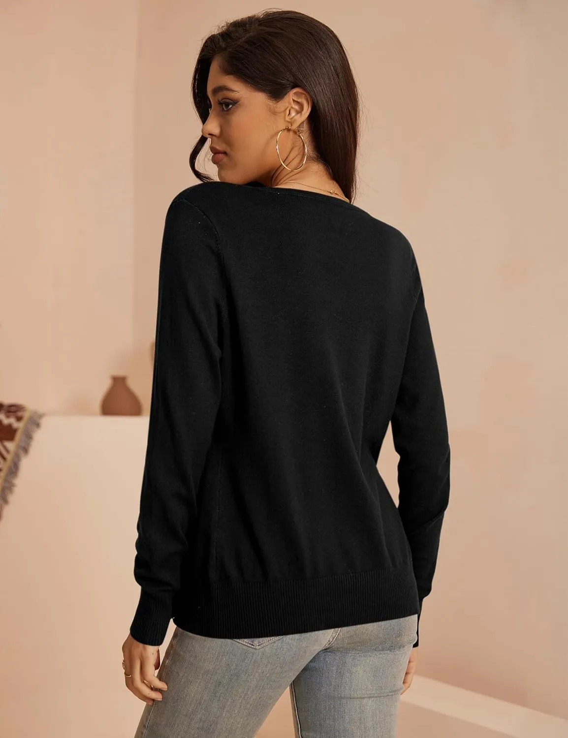 a.Jesdani Women's Button Down Crew Neck Long Sleeve Soft Knit Cardigan Sweaters