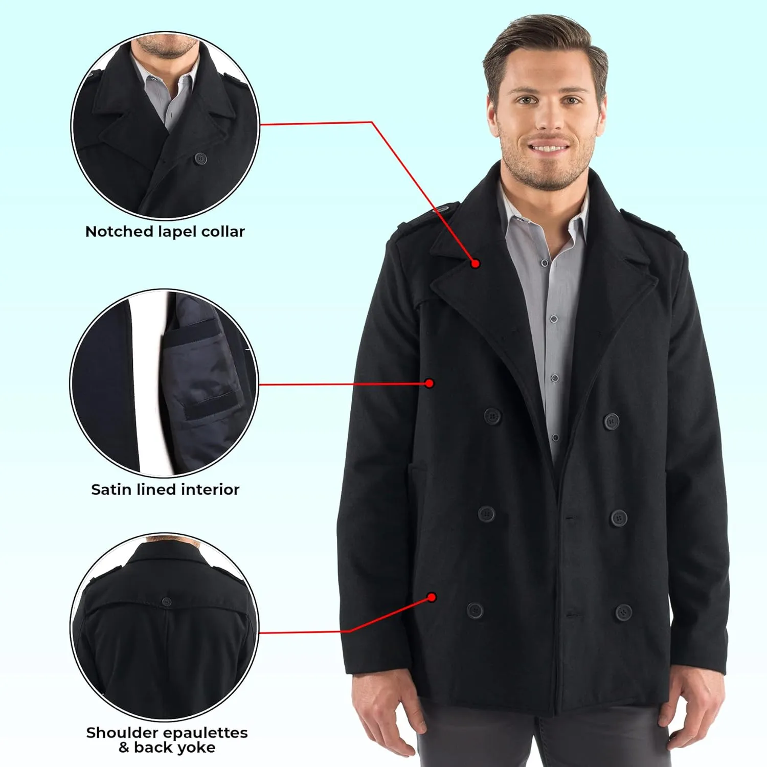 Alpine Swiss Jake Mens Wool Pea Coat Double Breasted Peacoat Jacket