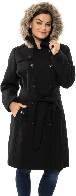 Alpine Swiss Womens Parka Trench Pea Coat Belt Jacket Fur Hood Reg & Plus Sizes