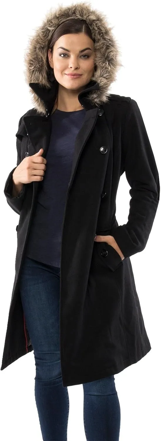 Alpine Swiss Womens Parka Trench Pea Coat Belt Jacket Fur Hood Reg & Plus Sizes
