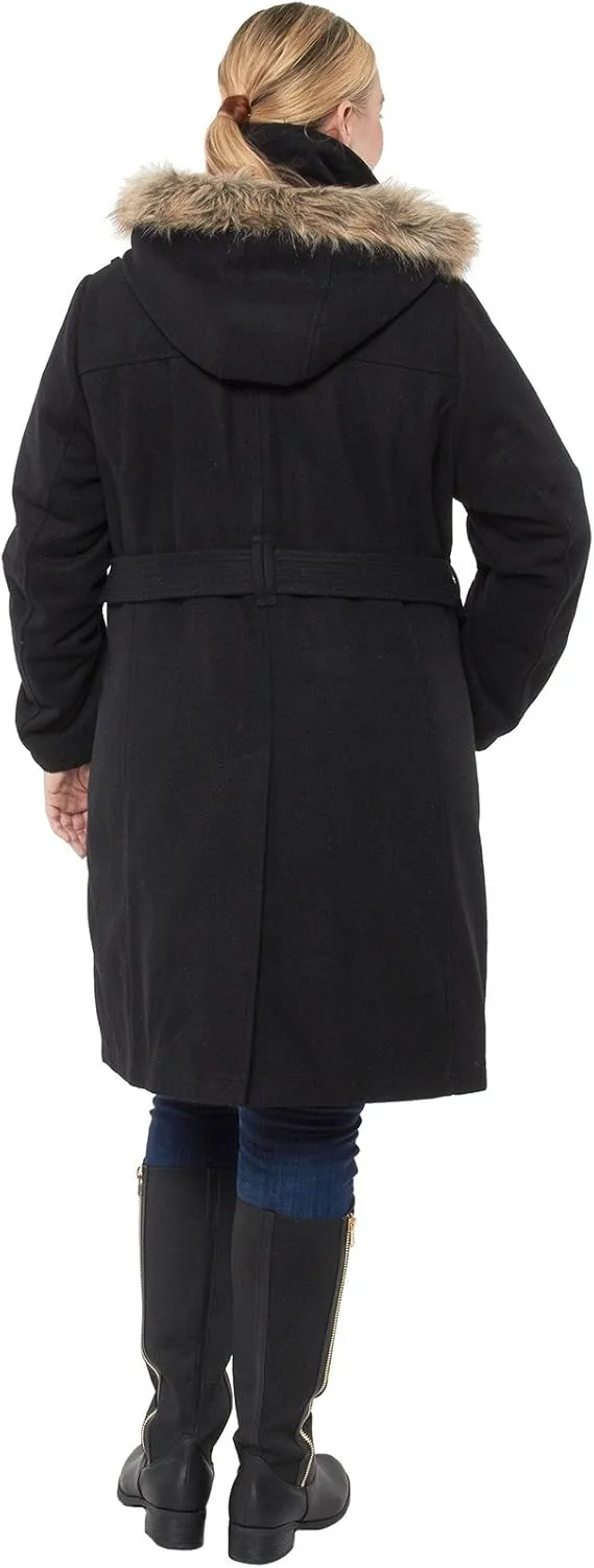 Alpine Swiss Womens Parka Trench Pea Coat Belt Jacket Fur Hood Reg & Plus Sizes