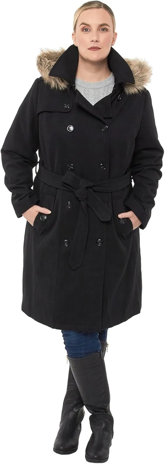 Alpine Swiss Womens Parka Trench Pea Coat Belt Jacket Fur Hood Reg & Plus Sizes