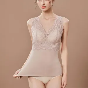 ANTIY Stretch Thermal Underwear for Women Comfort Fit Fleece Corsets Plus Size Tank Tops Sleeveless Camisoles Thermals (Color : Beige, Size : XL/X-Large)
