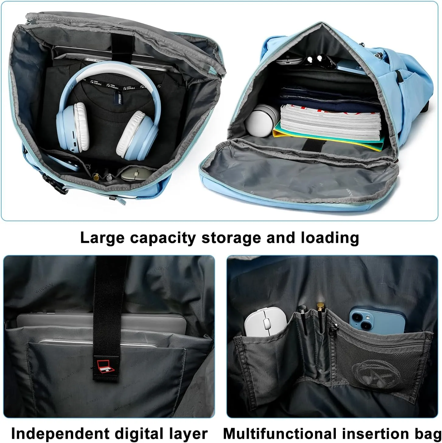 Asenlin Travel Backpack for Women Men40L Extra Large Hiking Backpack18 Inch Carry on Backpack Water Resistant for Casual Daypack Gym Backpack-LBLUE
