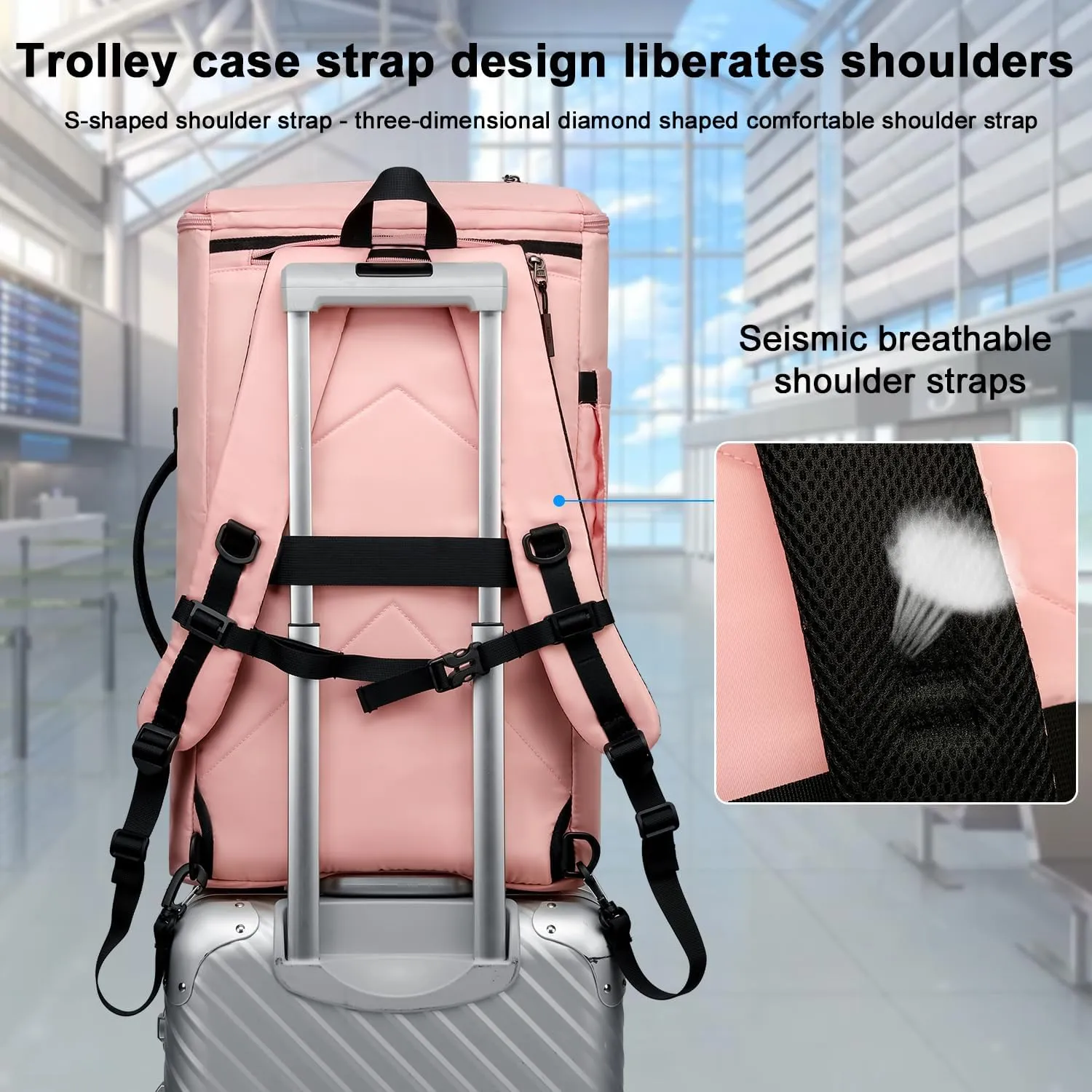 Asenlin Travel Backpack for Women Men40L Extra Large Hiking Backpack18 Inch Carry on Backpack Water Resistant for Casual Daypack Gym Backpack-PalePink