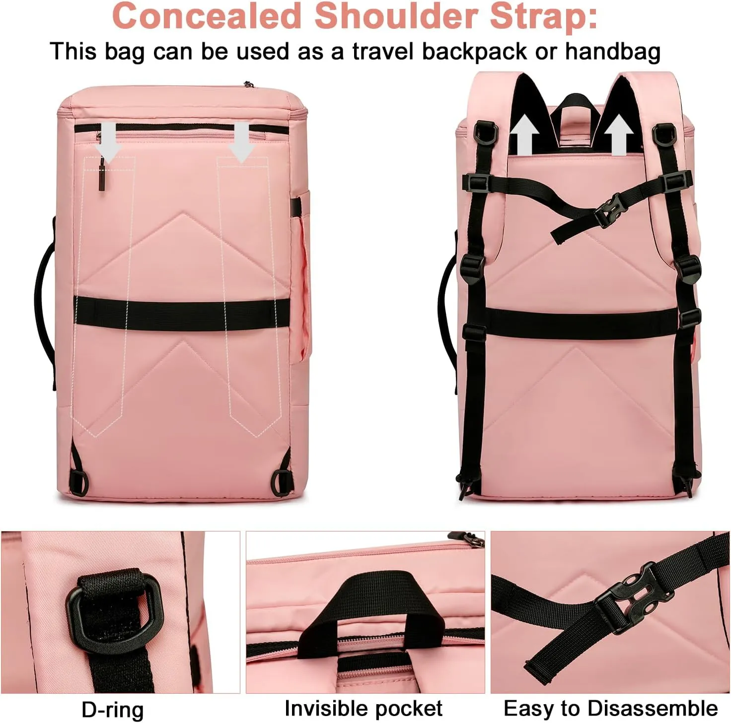 Asenlin Travel Backpack for Women Men40L Extra Large Hiking Backpack18 Inch Carry on Backpack Water Resistant for Casual Daypack Gym Backpack-PalePink