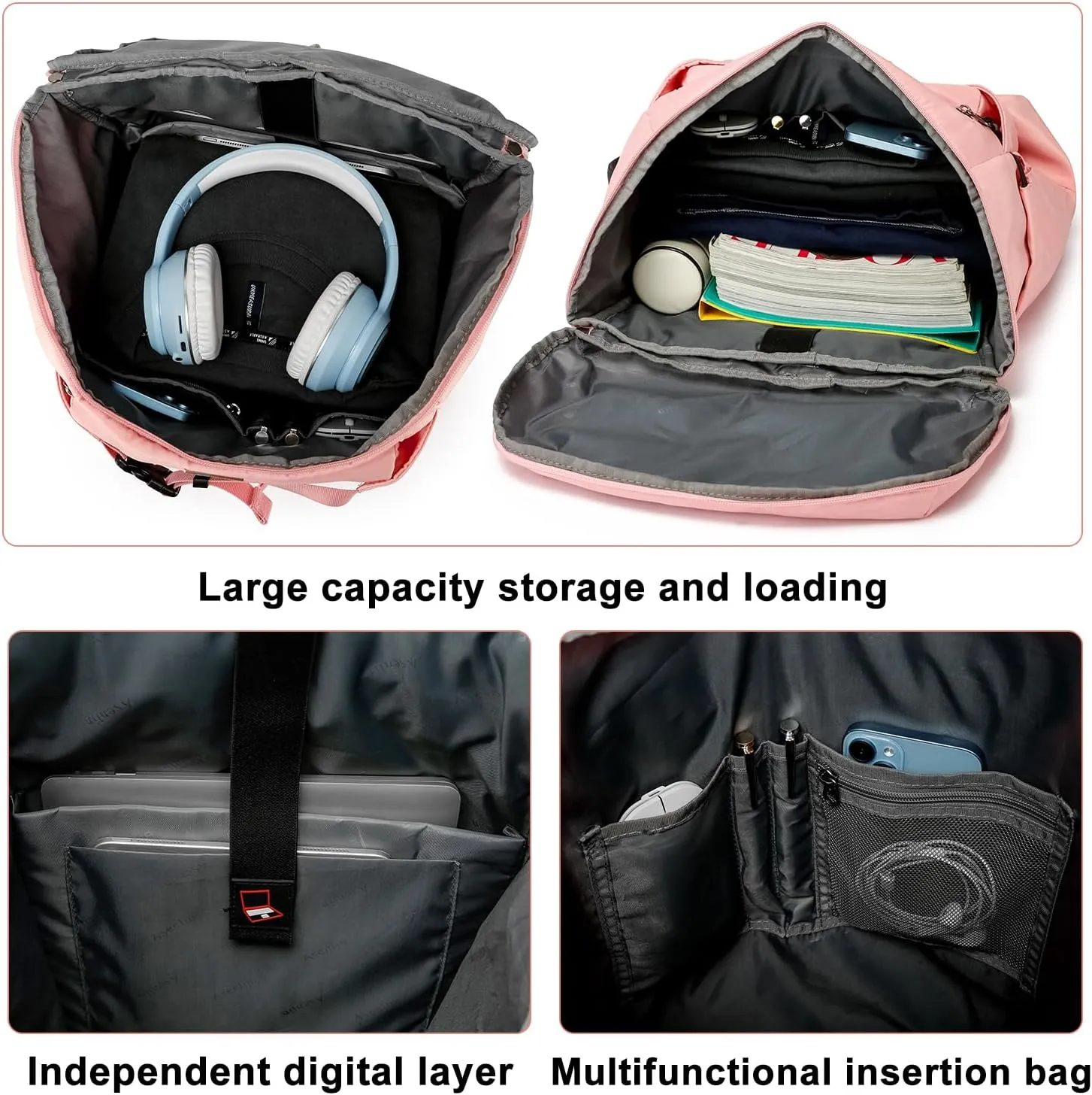 Asenlin Travel Backpack for Women Men40L Extra Large Hiking Backpack18 Inch Carry on Backpack Water Resistant for Casual Daypack Gym Backpack-PalePink