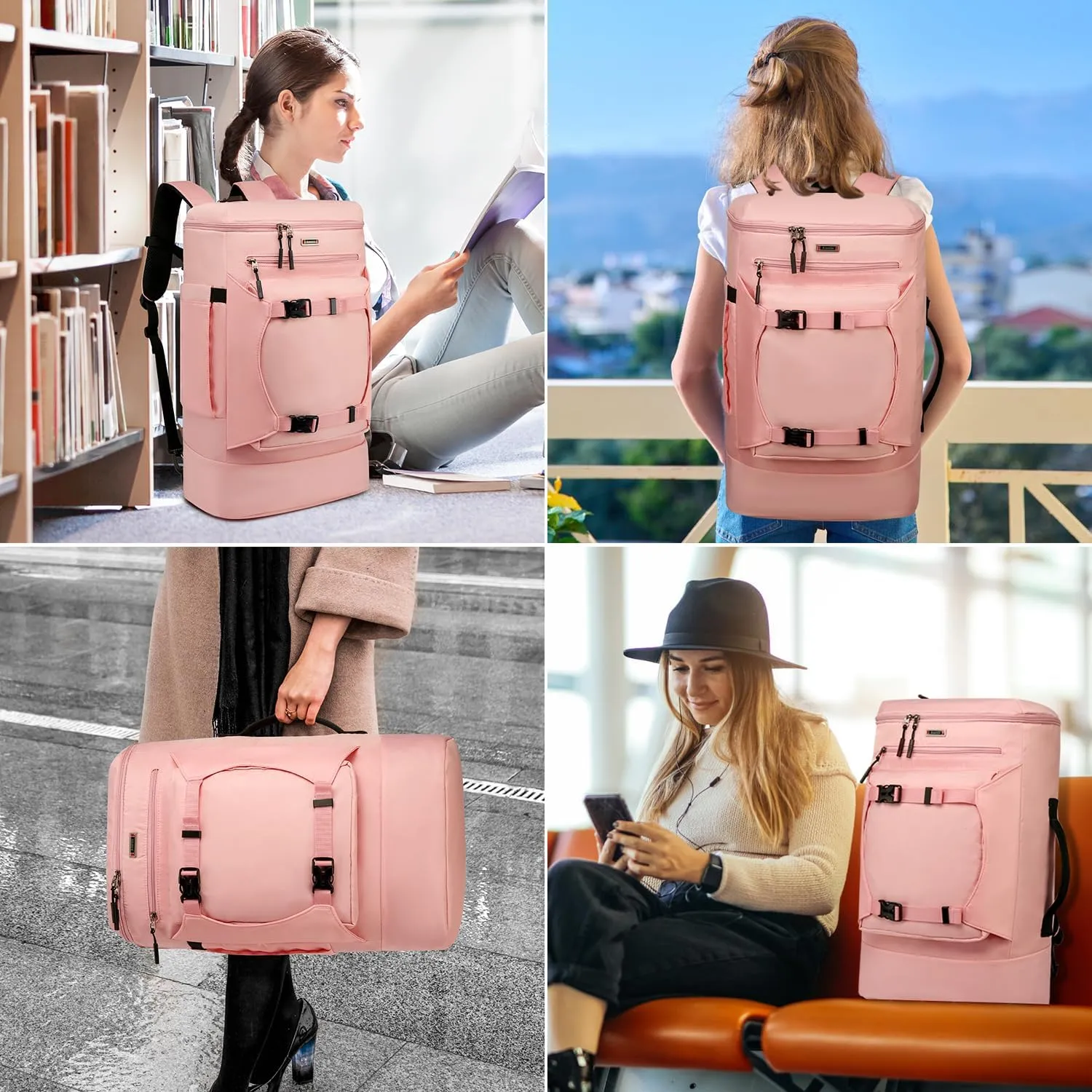 Asenlin Travel Backpack for Women Men40L Extra Large Hiking Backpack18 Inch Carry on Backpack Water Resistant for Casual Daypack Gym Backpack-PalePink