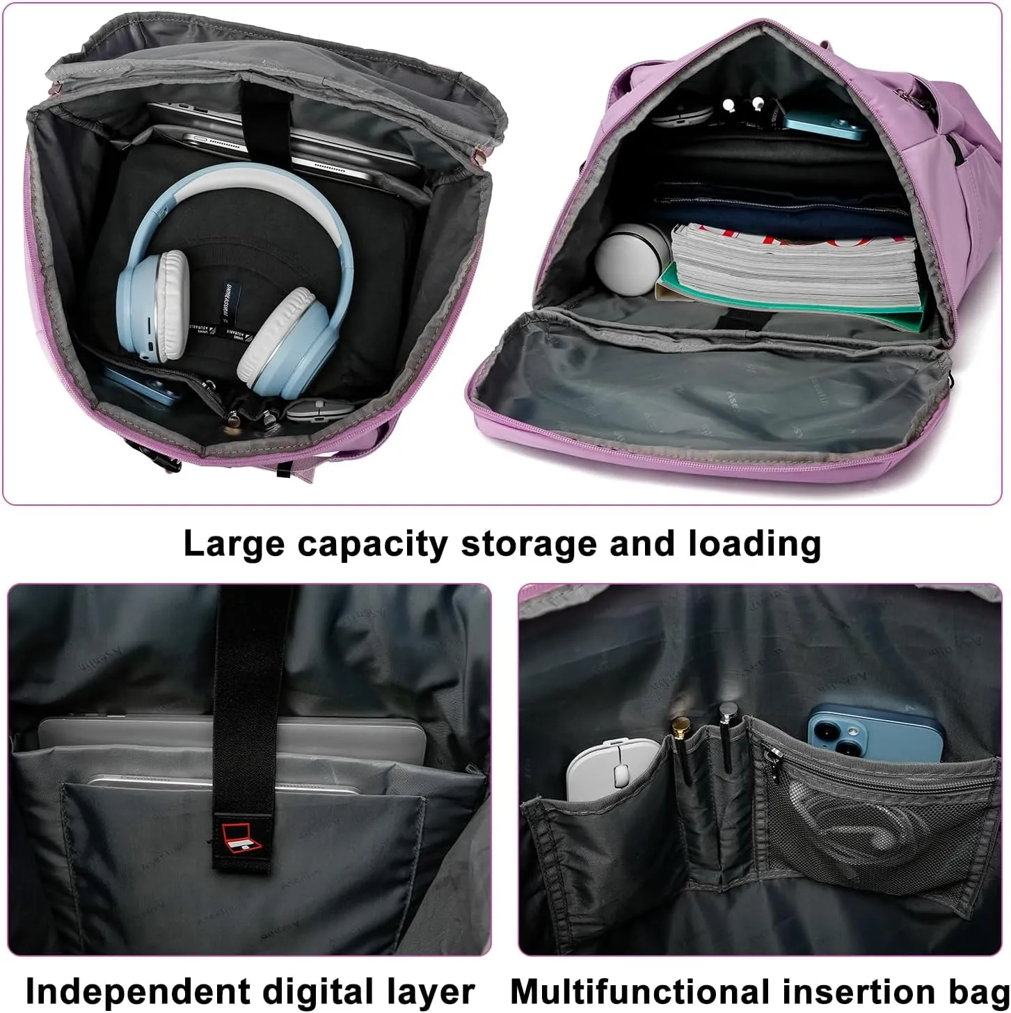 Asenlin Travel Backpack for Women Men40L Extra Large Hiking Backpack18 Inch Carry on Backpack Water Resistant for Casual Daypack Gym Backpack-Purple