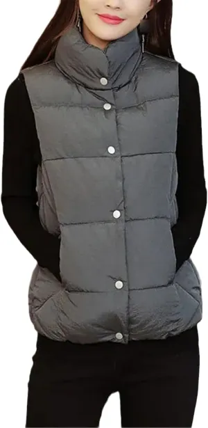 Autumn Winter Womens Down Vest Jackets Casual Sleeveless Stand Collar Women Slim Cotton Padded Waistcoat