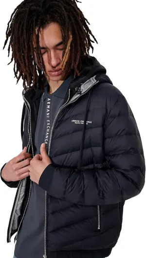 AX ARMANI EXCHANGE Men's Hooded Quilted Down Milano/New York Logo Zip-up Jacket