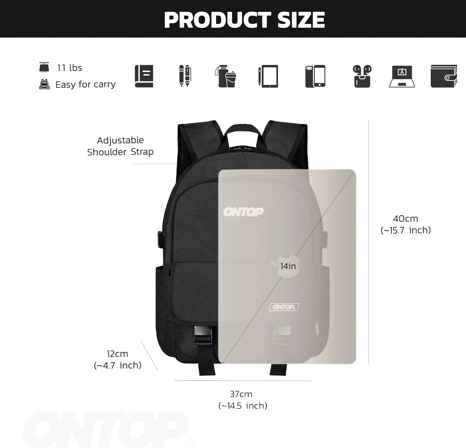 Backpack Laptop 14in Ultra Lightweight Water Resistant Travel Bookbag