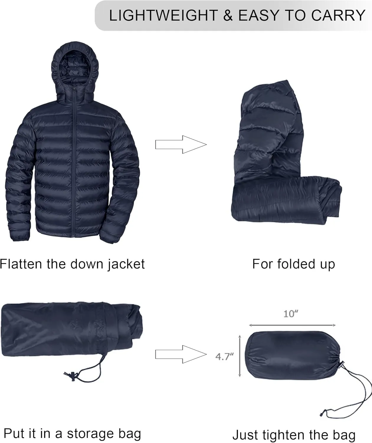Bakery Men's Down Jacket Hooded Packable Down Puffer Jacket Lightweight Water-Resistant Insulated Down Jacket