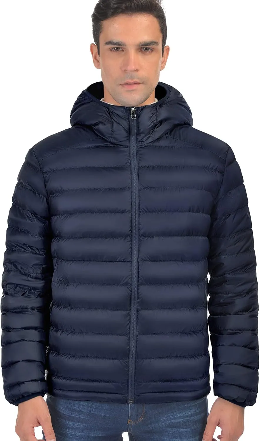 Bakery Men's Down Jacket Hooded Packable Down Puffer Jacket Lightweight Water-Resistant Insulated Down Jacket