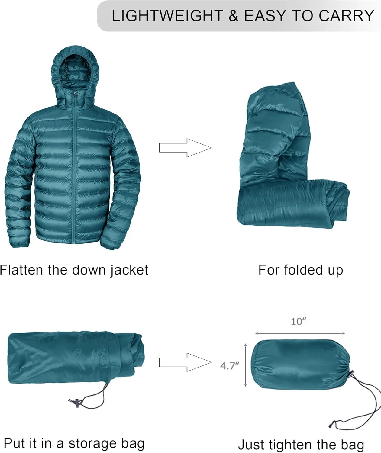 Bakery Men's Down Jacket Hooded Packable Down Puffer Jacket Lightweight Water-Resistant Insulated Down Jacket