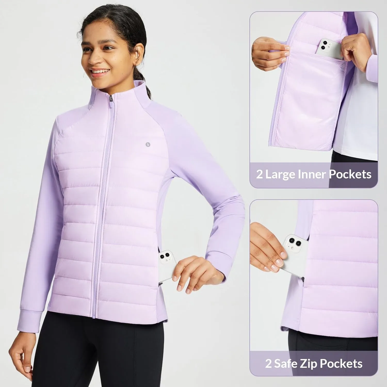 baleaf Women's Lightweight Warm Jacket Running Insulated Water Resistant Fall Jackets Winter Hiking Hybrid Puffer Coat